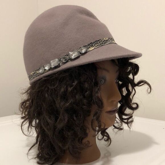 Badgley Mischka wool light brown /black trim cloche hat - Picture 1 of 7